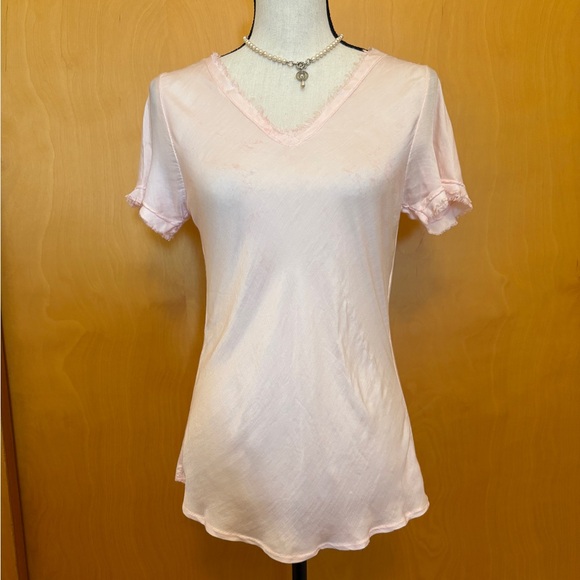 Gigi Moda Italy - Elegant Pink V-Neck Women's Silk Blend Top - Picture 1 of 6